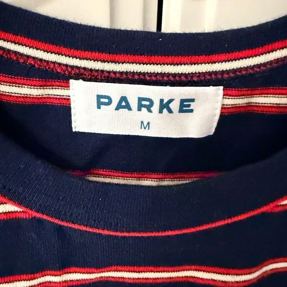 Parke Women’s  Navy and Red Striped Tee - Picture 2 of 4